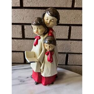 Vintage Choir Children Figurine Japan Music Box Singing Carolers Ceramic Angels